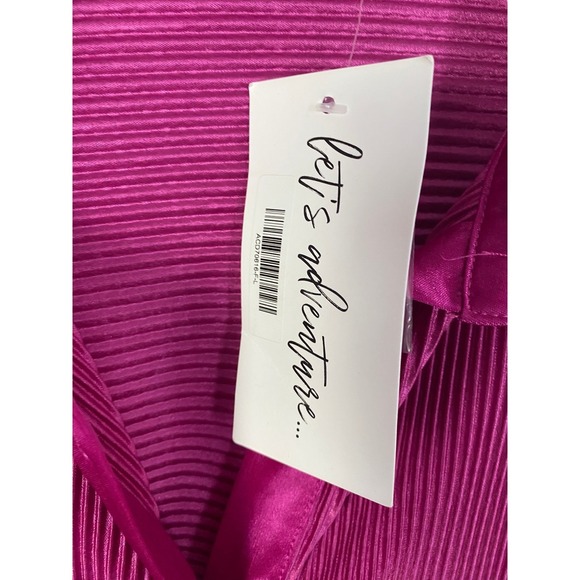12th‎ Tribe Pleated Satin Button Down Tunic Shirt Dress Magenta Pink L NWT - Picture 3 of 16